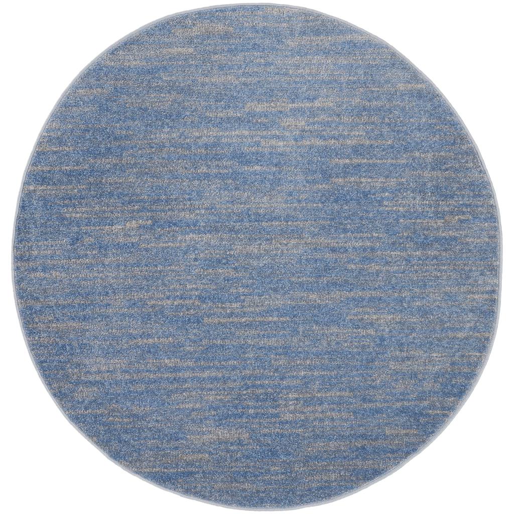 Nourison Home Nourison Essentials NRE01 Blue Grey Blue/Grey Indoor/Outdoor Round Area Rug - Outdoor Power Loomed Machine Made Low Pile
