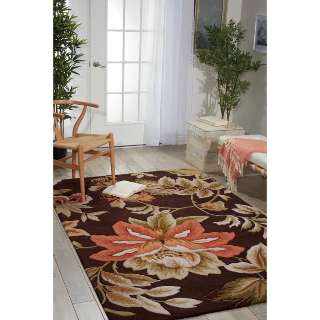 Nourison Home Fantasy FA11 Multicolor Indoor Rectangle Area Rug - Hand Hooked Low Pile Floral Rug with Brown Background-