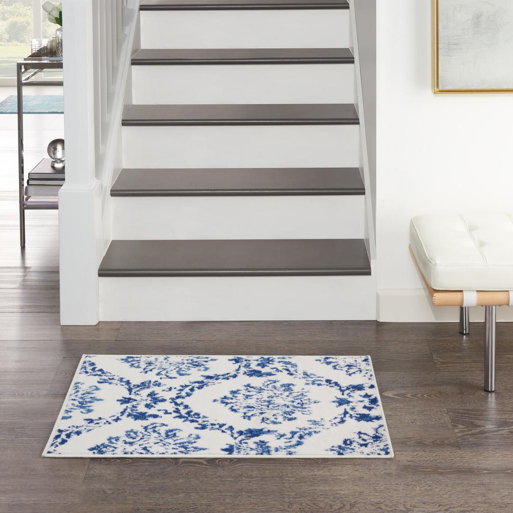 Nourison Home Whimsicle WHS01 Ivory Navy Indoor Rectangle Area Rug - Farmhouse Power Loomed Machine Made Low Pile
