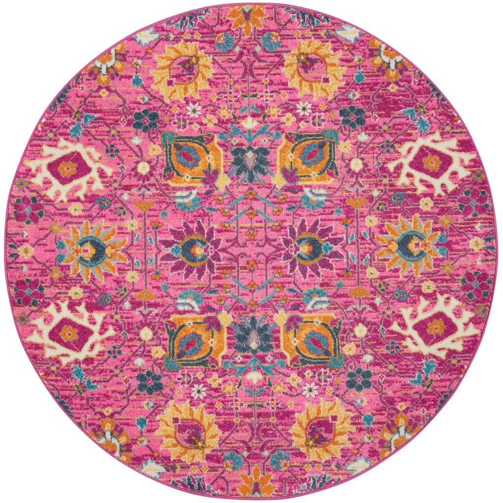 Nourison Home Passion PSN01 Pink Fuchsia Indoor Round Area Rug - Bohemian Power Loomed Machine Made Medium Pile