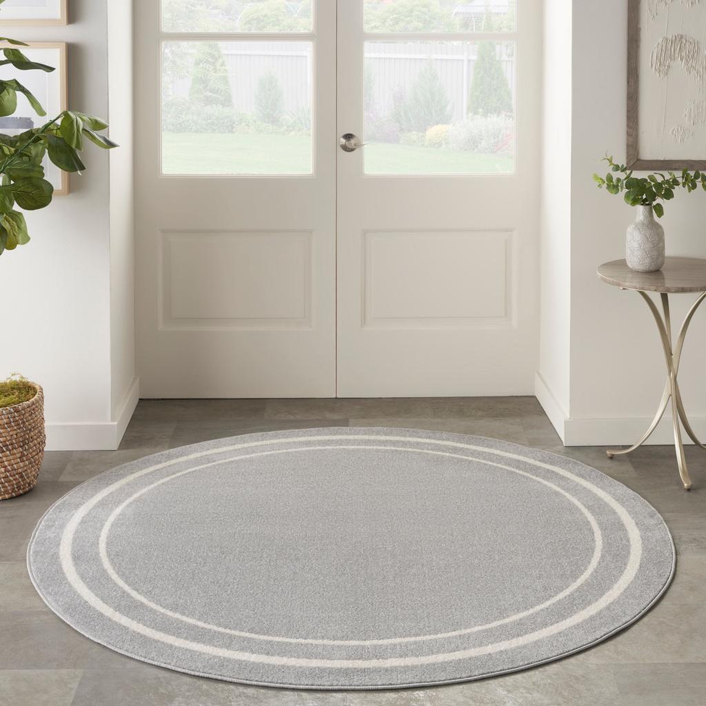 Nourison Home Nourison Essentials NRE02 Grey Ivory Grey/Ivory Indoor/Outdoor Round Area Rug - Contemporary Power Loomed Machine Made Low Pile