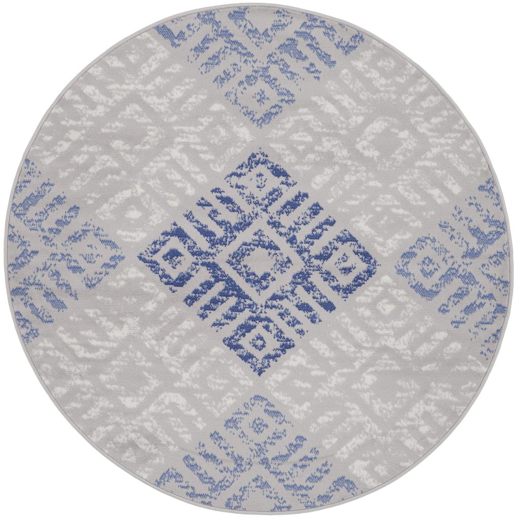 Nourison Home Whimsicle WHS18 Grey Blue Indoor Round Area Rug - Bohemian Power Loomed Machine Made Low Pile
