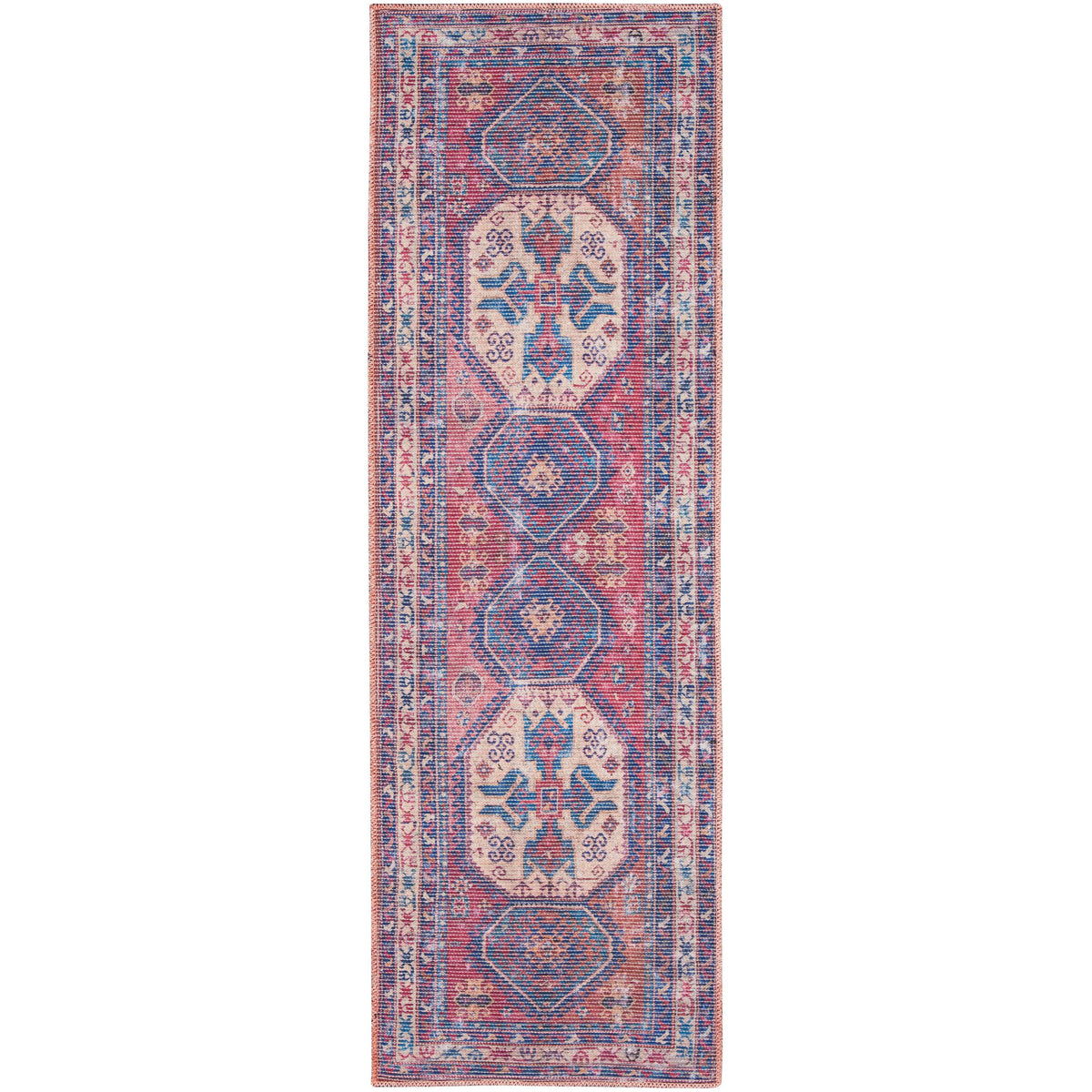 Nourison Home New Concept Washables SR105 Red Navy Indoor Runner - Vintage Machine Woven Machine Made Low Pile