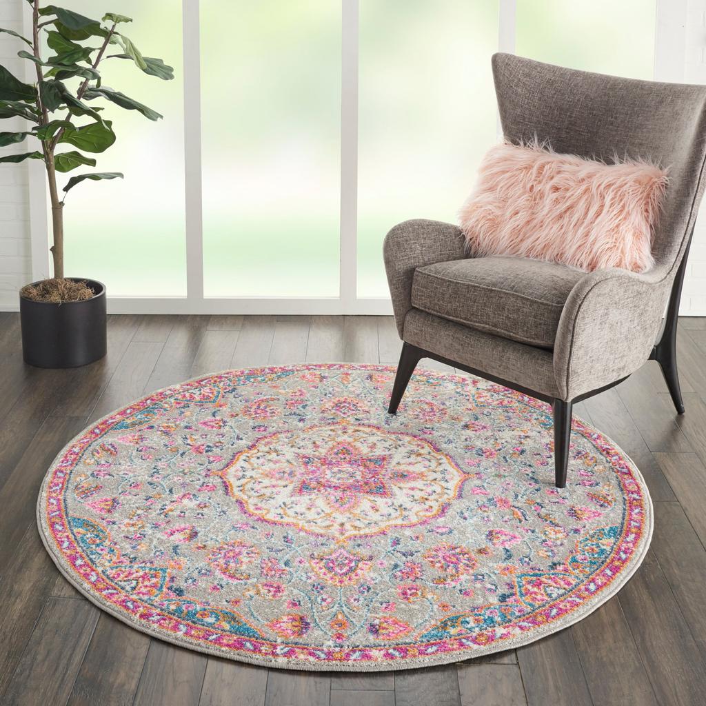 Nourison Home Passion PSN22 Grey Multicolor Indoor Round Area Rug - Transitional Power Loomed Machine Made Medium Pile