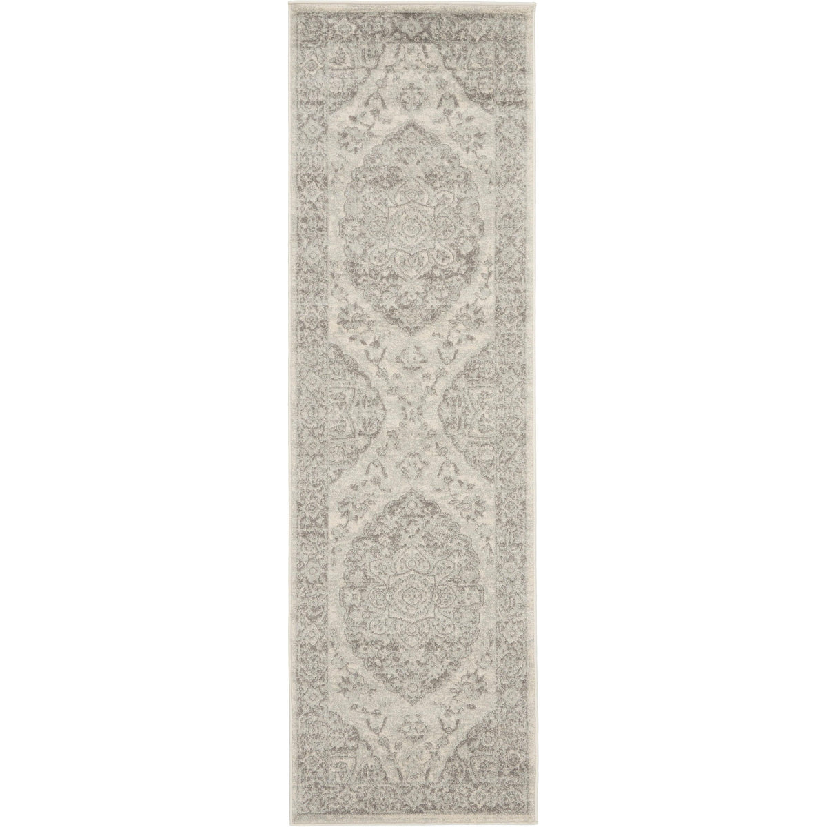 Nourison Home Tranquil TRA05 Grey and White Ivory/Grey Indoor Runner - Vintage Power Loomed Machine Made Medium Pile