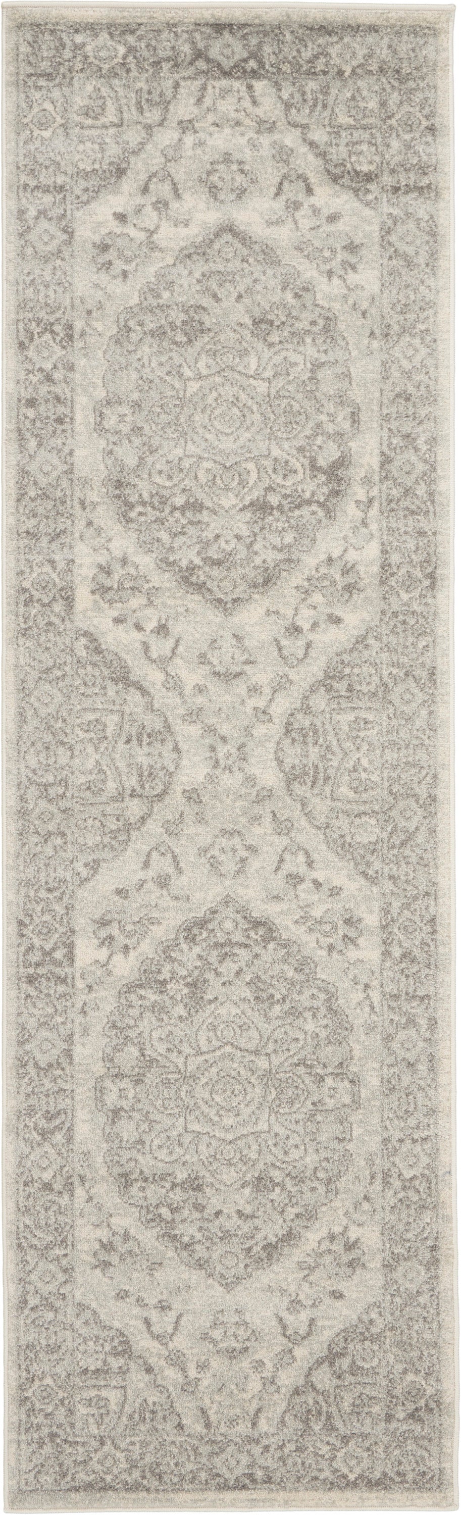 Nourison Home Tranquil TRA05 Grey and White Ivory/Grey Indoor Runner - Vintage Power Loomed Machine Made Medium Pile