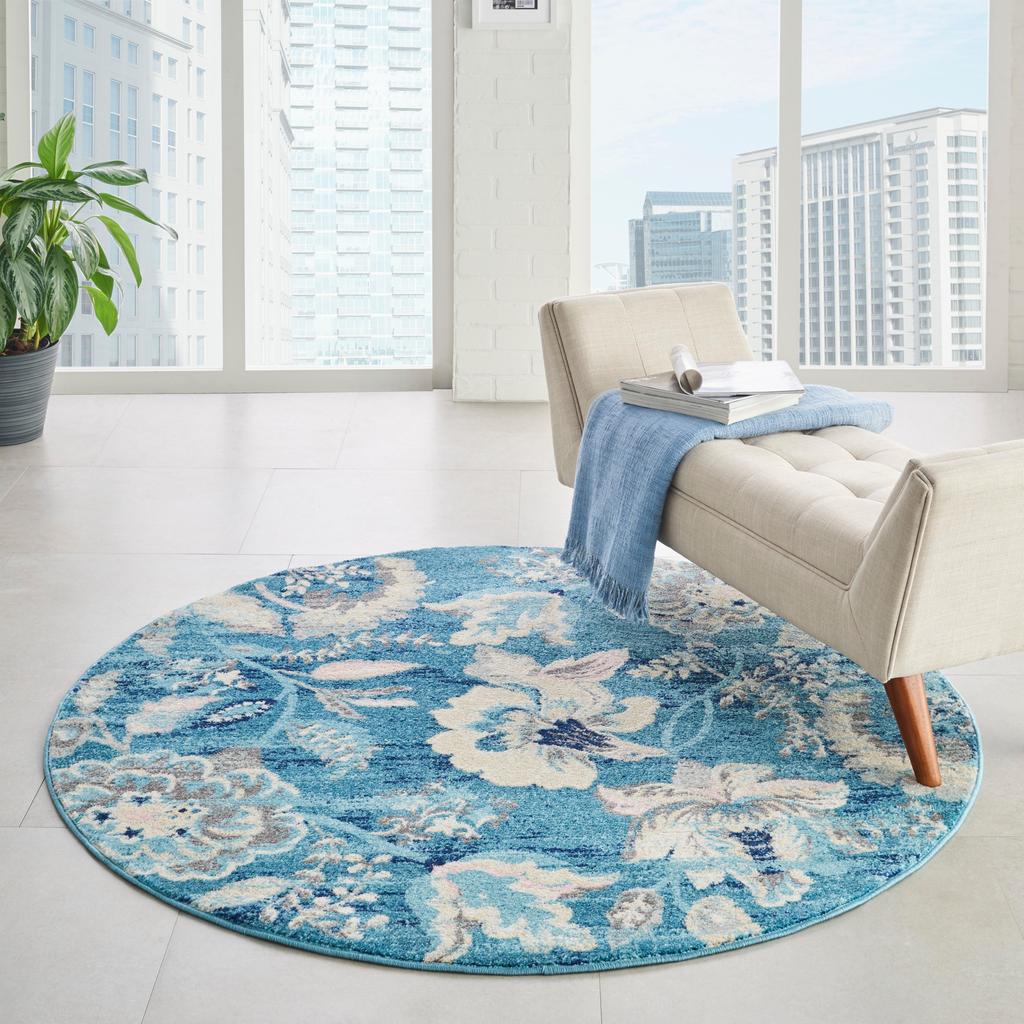 Nourison Home Tranquil TRA02 Turquoise Indoor Round Area Rug - Vintage Power Loomed Machine Made Medium Pile