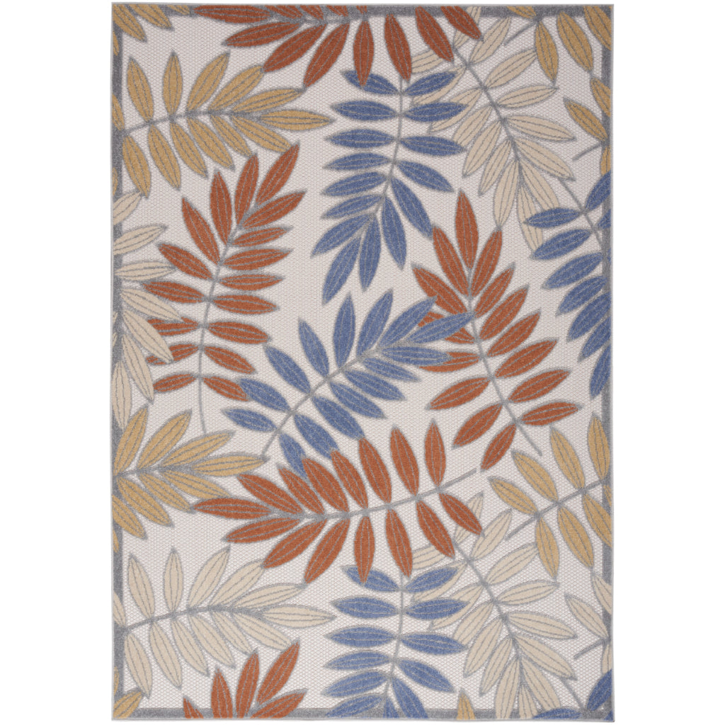 Nourison Home Aloha ALH18 Machine Made Multicolor Rectangle Area Rug - Stain Resistant Indoor & Outdoor Low Pile Floral Rug with Brown Background-