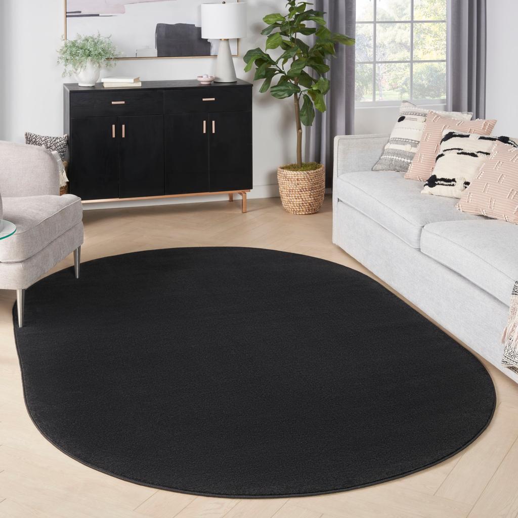 Nourison Home Nourison Essentials NRE01 Black Indoor/Outdoor Oval Area Rug - Outdoor Power Loomed Machine Made Low Pile
