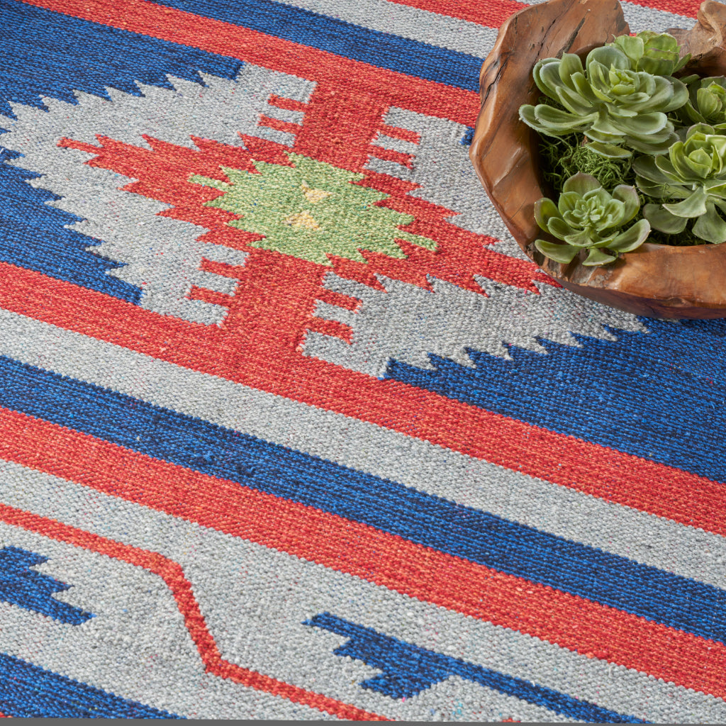 Nourison Home Baja BAJ03 Handmade Multicolor Rectangle Area Rug - Reversible Indoor Rug with Blue &amp; Red Stripes
