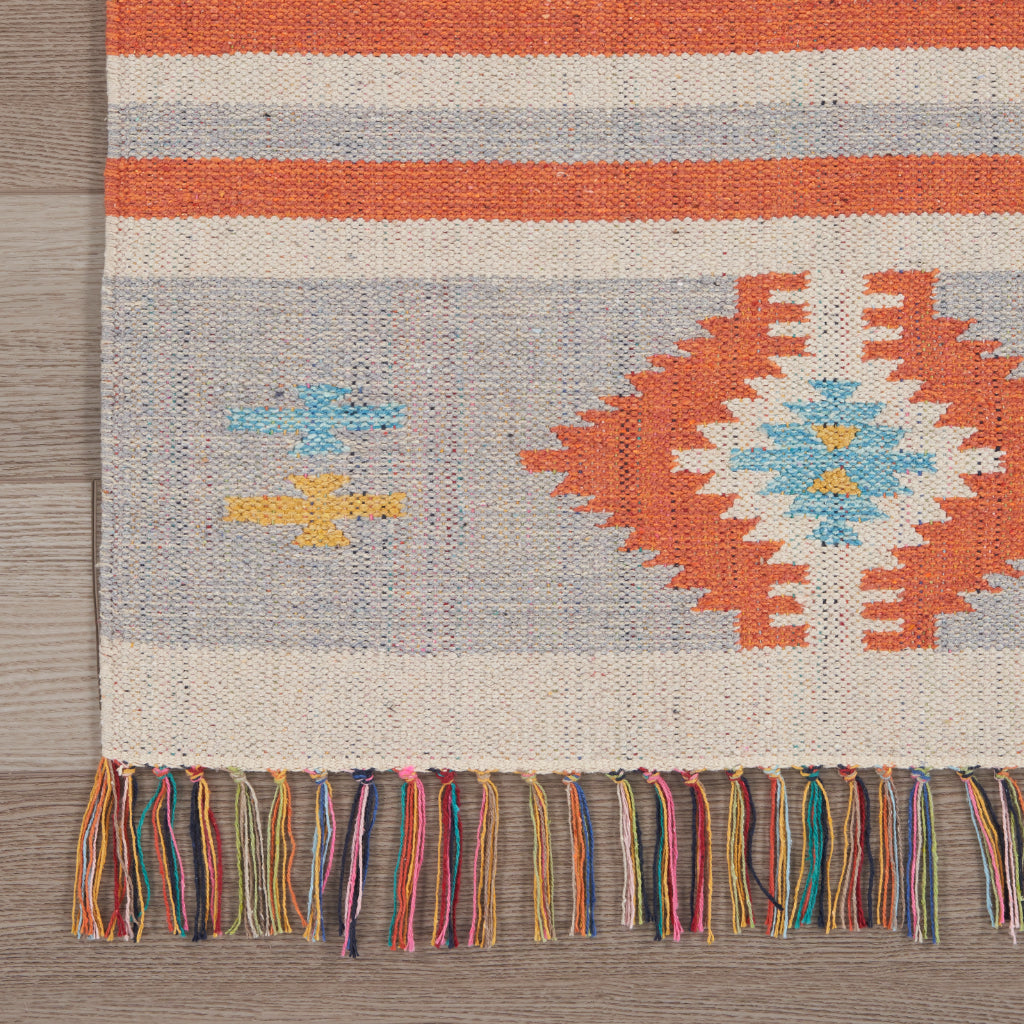 Nourison Home Baja BAJ03 Handmade Multicolor Runner - Reversible Indoor Runner with Gray &amp; Orange Stripes