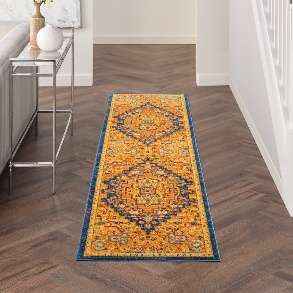 Nourison Home Allur ALR04 Power Loomed Multicolor Runner - Indoor Floral Runner with Orange Background-
