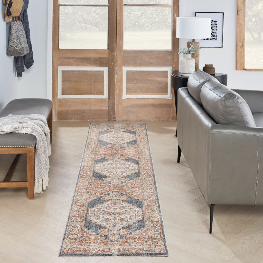 Nourison Home Astra ASW11 Multicolor Machine Washable Indoor Runner - Power Loomed Persian Runner with Faded Blue-Orange Medallion Pattern-