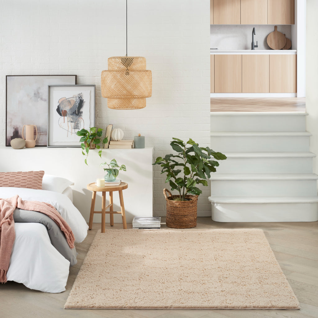 Nourison Home Cozy Shimmer CSH01 Beige Indoor Rectangle Shag Rug - Glam Hand Tufted High Pile Rug-