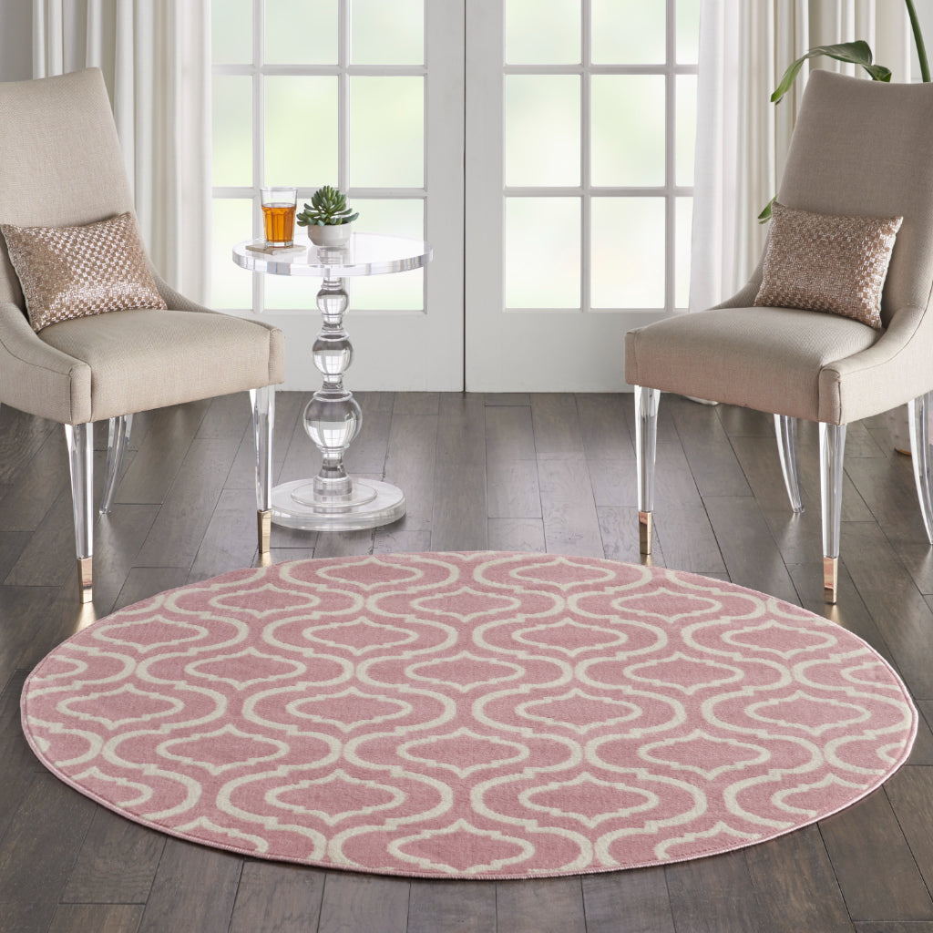 Nourison Home Jubilant JUB19 Pink Round Indoor Area Rug - Refined Contemporary Rug with Lantern Trellis Pattern