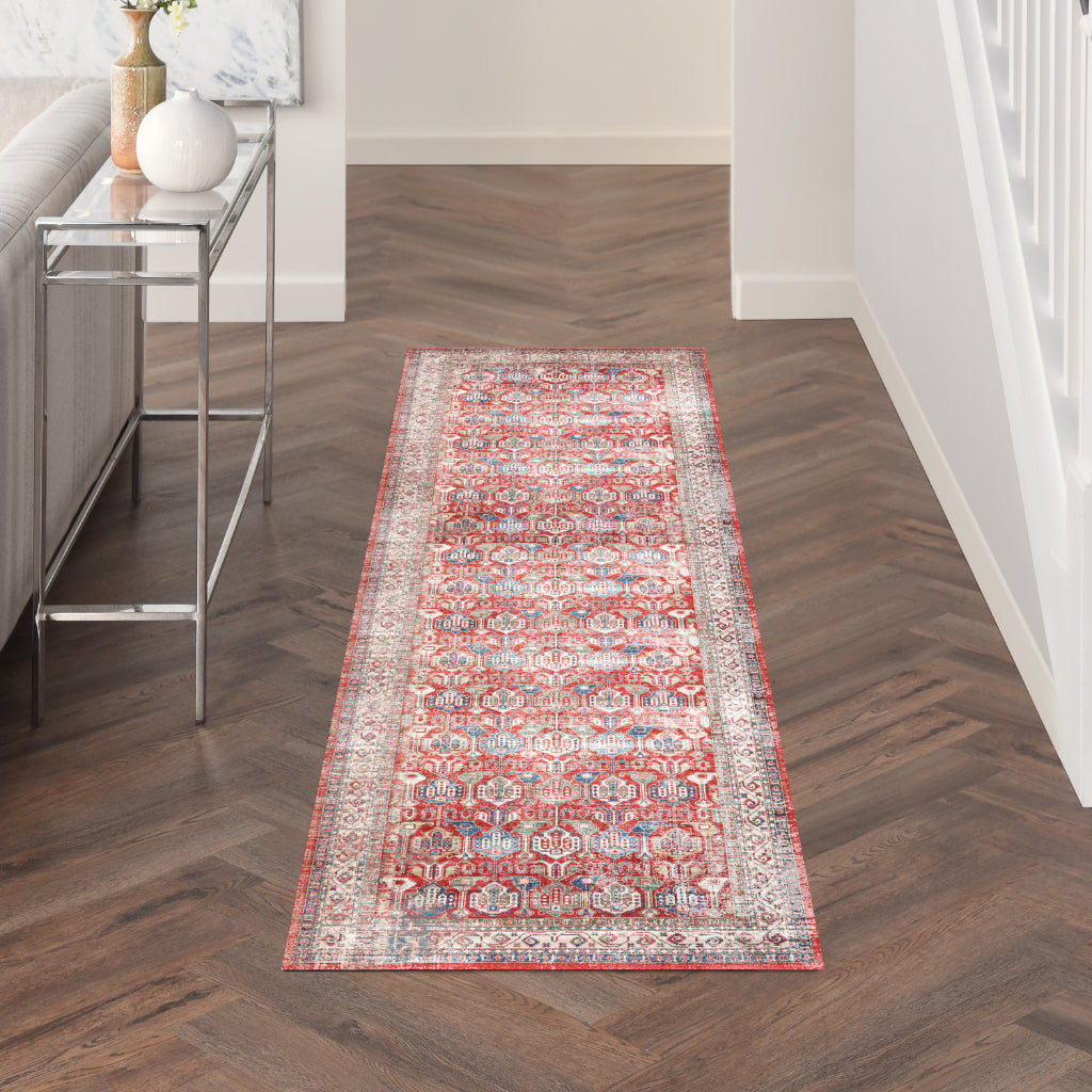 Nourison Home Fulton FUL09 Multicolor Indoor Runner - Vintage Style Flatweave Low Pile Hallway Runner with Shades of Red