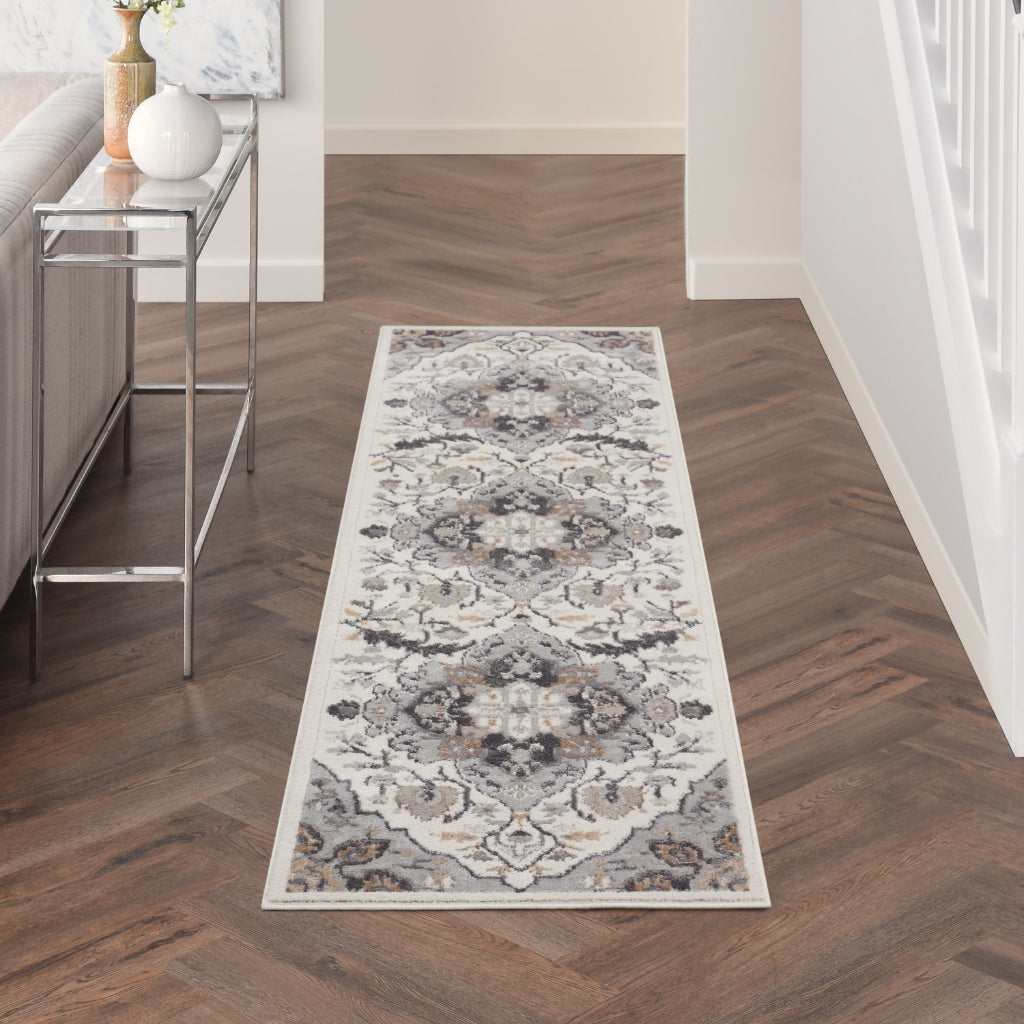 Nourison Home Elation ETN09 Multicolor Indoor Runner - Low Pile Runner with Ivory & Gray Hues Floral Design-