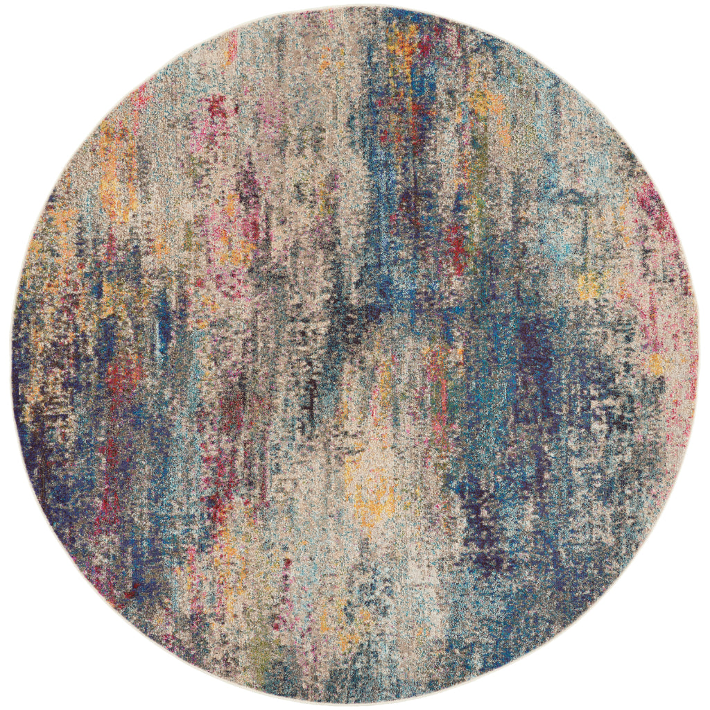 Nourison Home Celestial CES16 Multicolor Round Indoor Area Rug - Power Loomed Modern Abstract Medium Pile Rug-