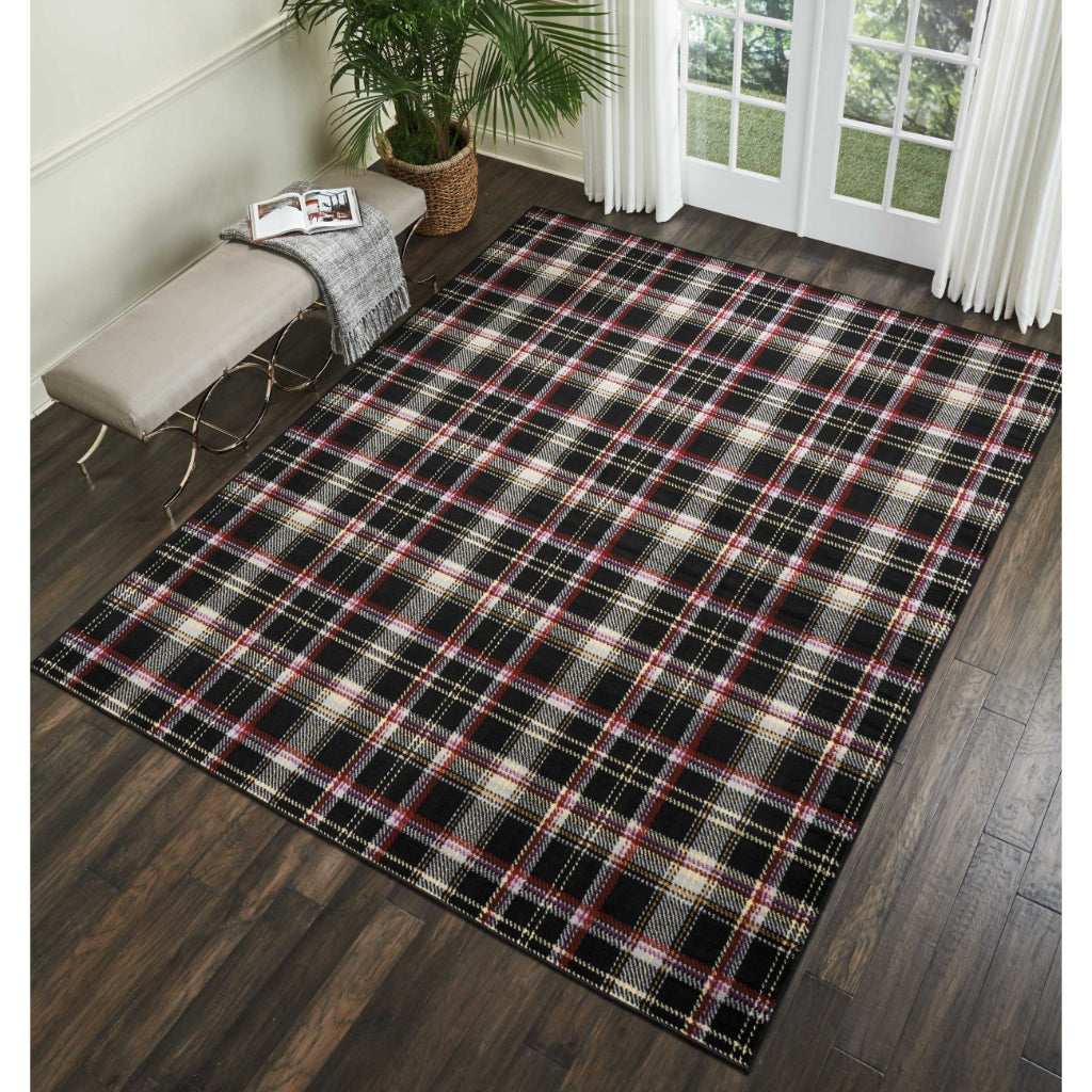 Nourison Home Grafix GRF03 Black Indoor Rectangle Area Rug - Power Loomed Medium Pile Plaid Rug