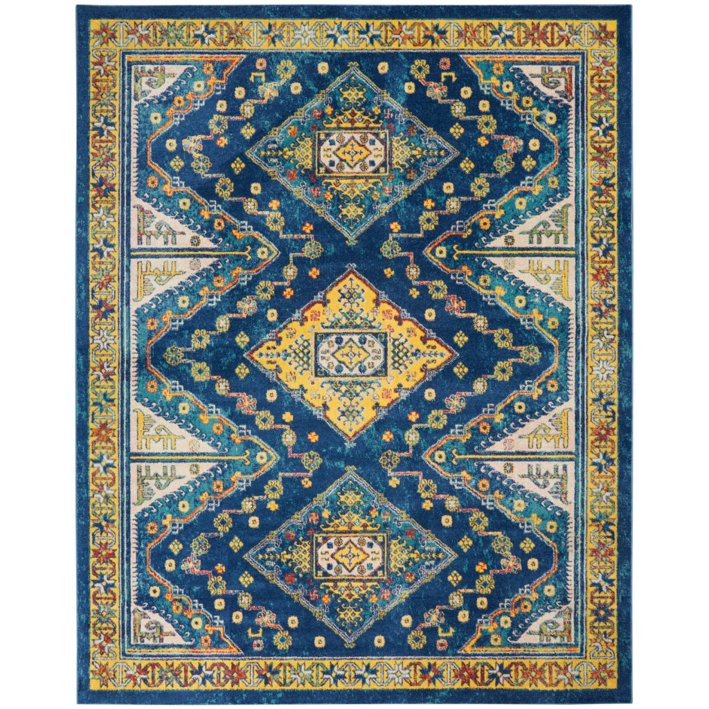 Nourison Home Allur ALR02 Power Loomed Multicolor Rectangle Area Rug - Indoor Rug with Blue Tribal Pattern