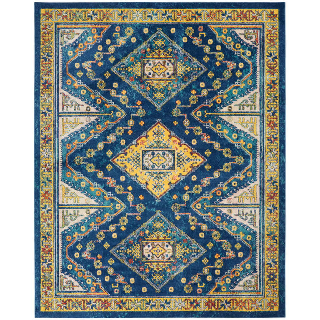 Nourison Home Allur ALR02 Power Loomed Multicolor Rectangle Area Rug - Indoor Rug with Blue Tribal Pattern-