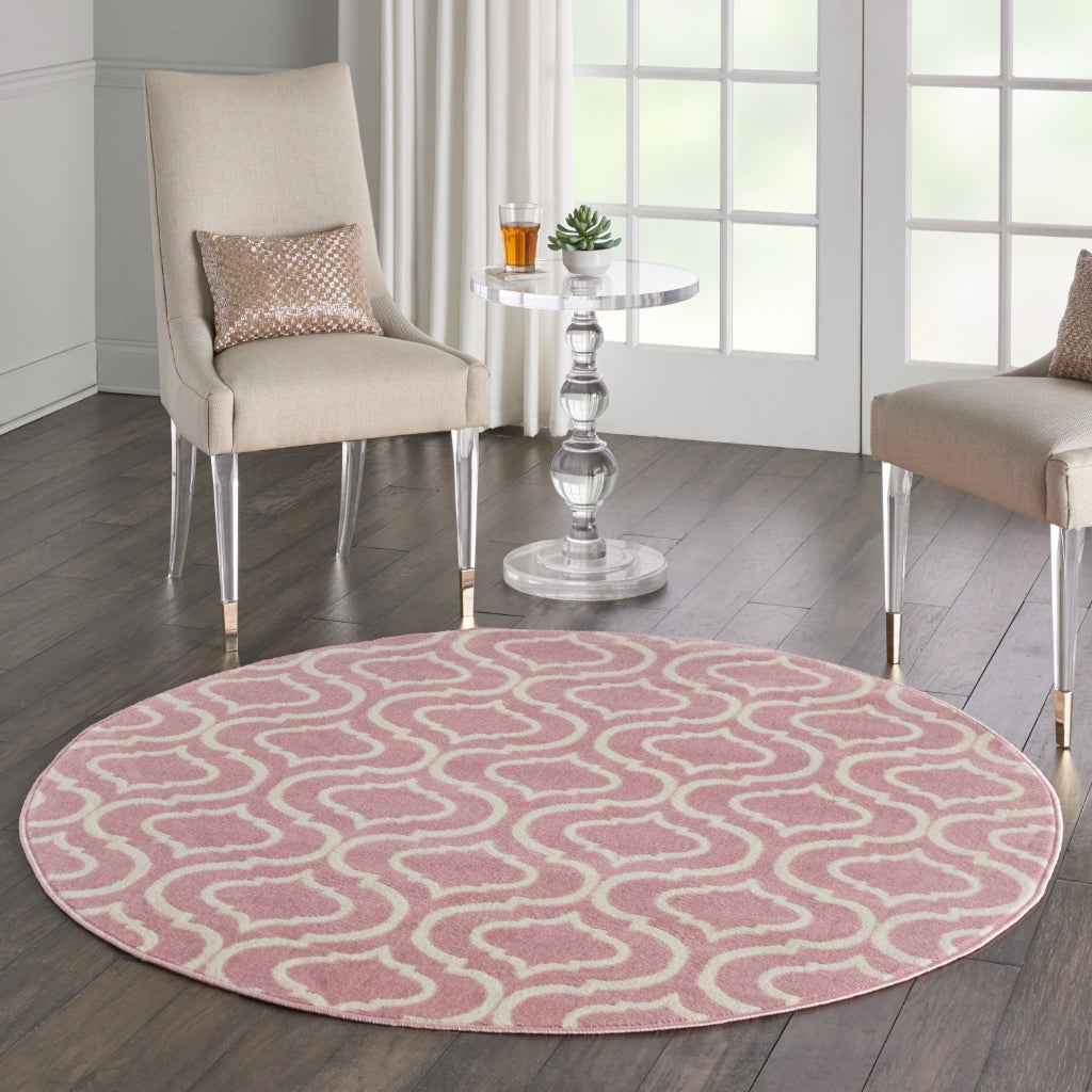 Nourison Home Jubilant JUB19 Pink Round Indoor Area Rug - Refined Contemporary Rug with Lantern Trellis Pattern