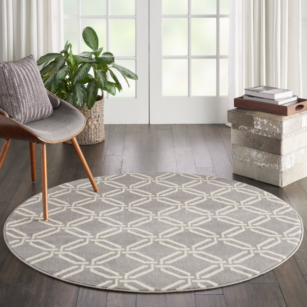 Nourison Home Jubilant JUB17 Gray Round Indoor Area Rug - Contemporary Style Medium Pile Trellis Rug-