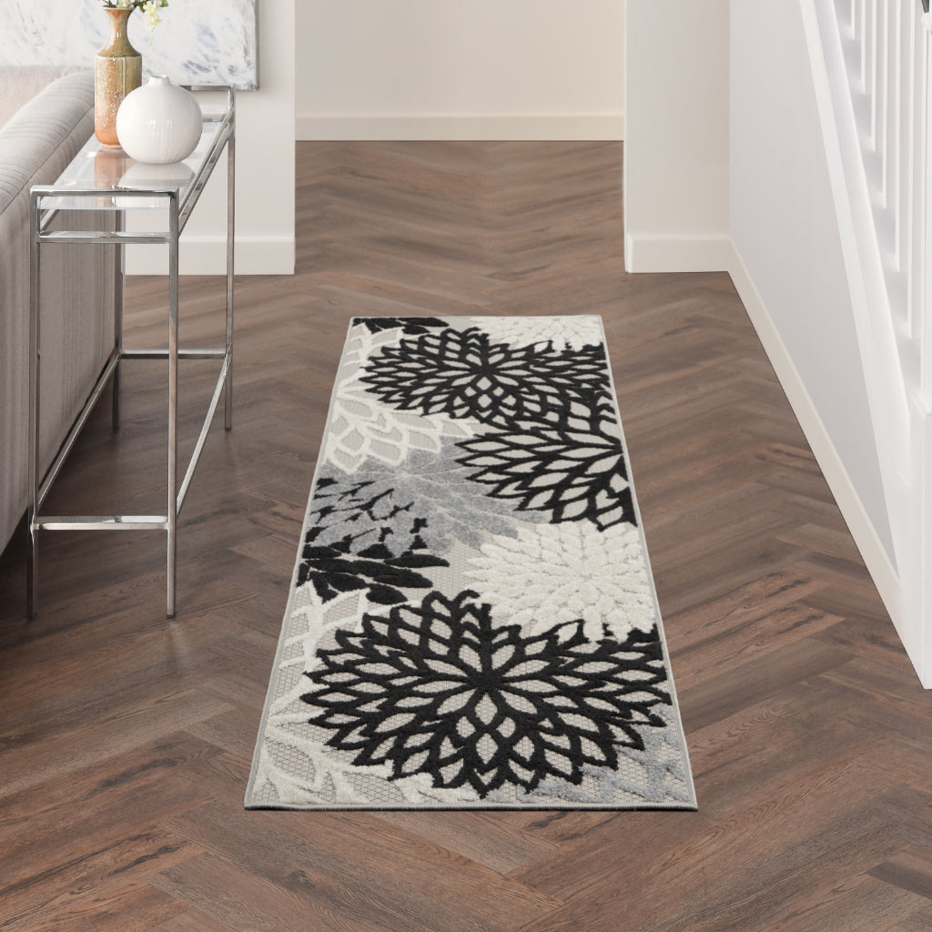 Nourison Home Aloha ALH05 Machine Made Multicolor Runner - Stain Resistant Indoor &amp; Outdoor Low Pile Runner with Gray Floral Design