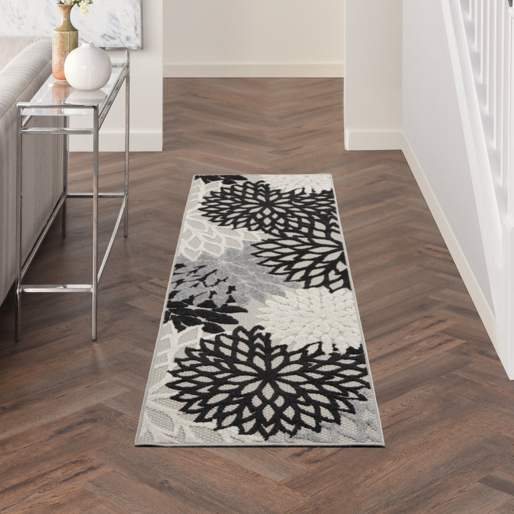 Nourison Home Aloha ALH05 Machine Made Multicolor Runner - Stain Resistant Indoor & Outdoor Low Pile Runner with Gray Floral Design-