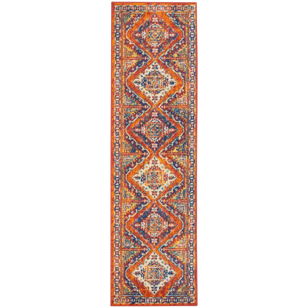 Nourison Home Allur ALR02 Power Loomed Multicolor Runner - Indoor Runner with Orange Tribal Pattern