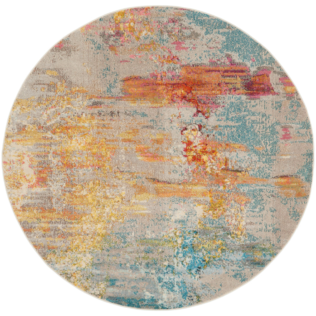 Nourison Home Celestial CES02 Multicolor Round Indoor Area Rug - Power Loomed Modern Abstract Medium Pile Rug-