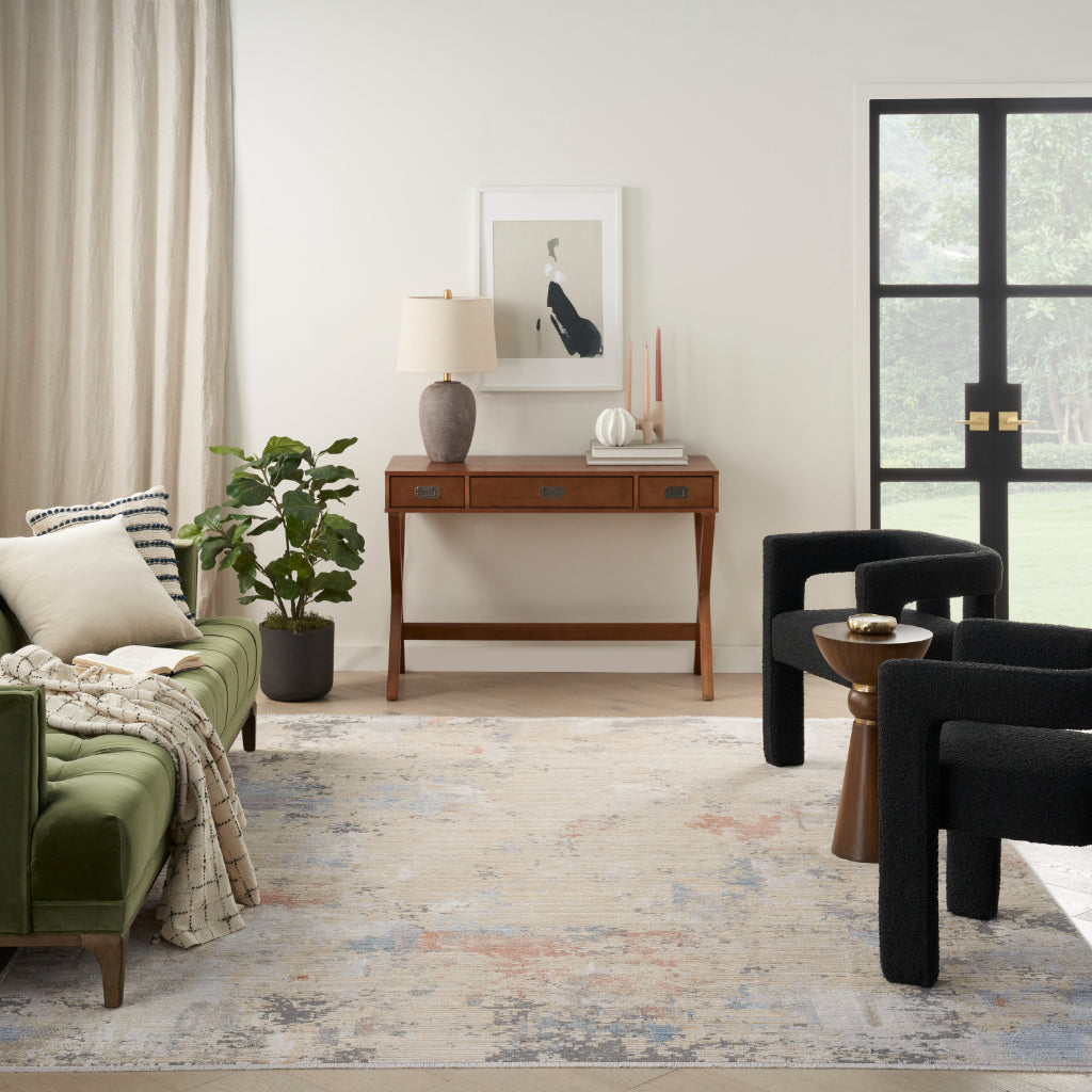 Nourison Home Abstract Hues ABH01 Multicolor Rectangle Area Rug - Power Loomed Indoor Abstract Design Rug with Beige-Gray Accent-