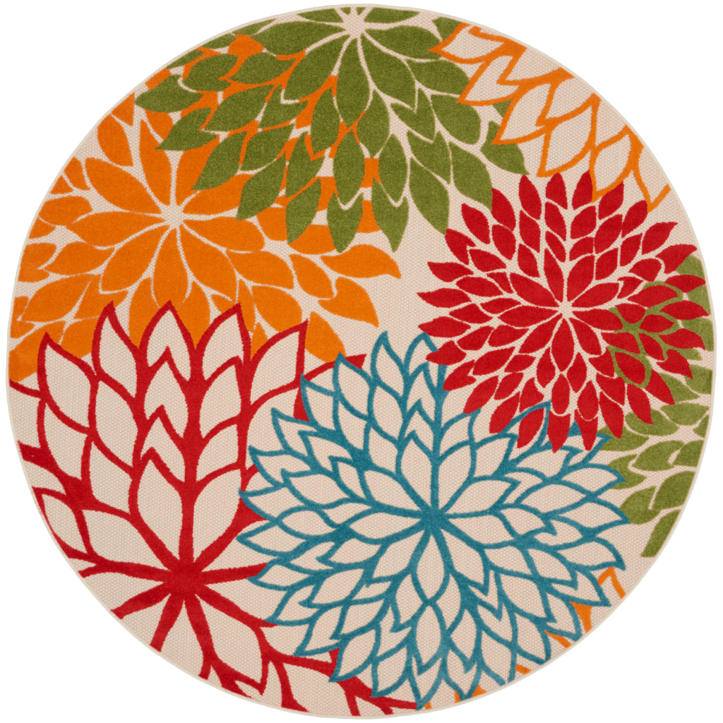 Nourison Home Aloha ALH05 Machine Made Multicolor Round Area Rug - Stain Resistant Indoor & Outdoor Low Pile Rug with Green Floral Design-