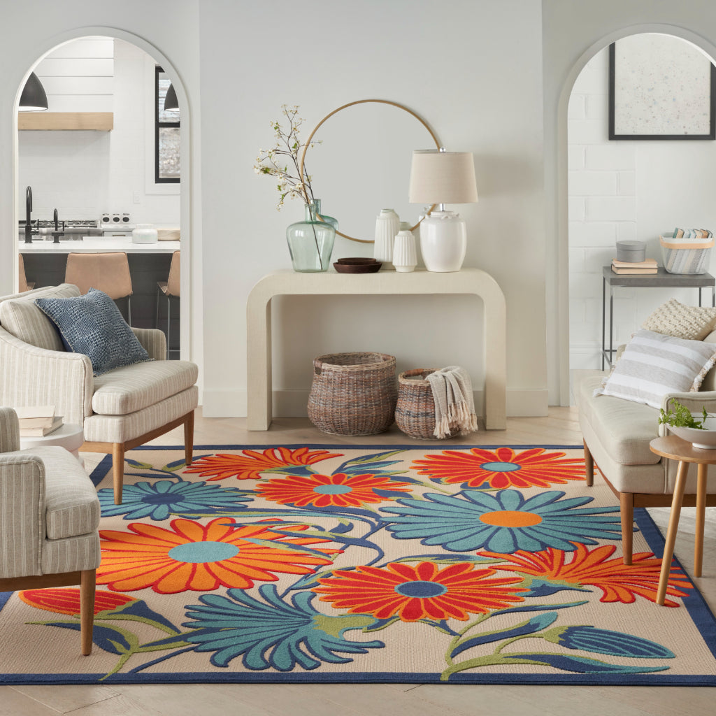 Nourison Home Aloha ALH33 Machine Made Multicolor Rectangle Area Rug - Stain Resistant Indoor & Outdoor Low Pile Rug with Colorful Floral Design-