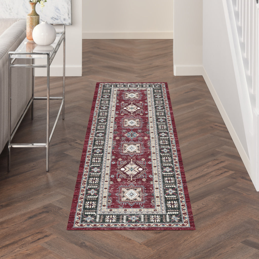 Nourison Home Fulton FUL03 Multicolor Indoor Runner - Vintage Style Flatweave Low Pile Hallway Runner with Shades of Red-