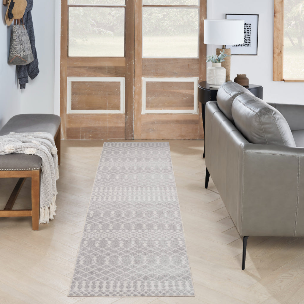 Nourison Home Astra ASW10 Gray Machine Washable Power Loomed Runner - Elegant Indoor Bohemian Runner