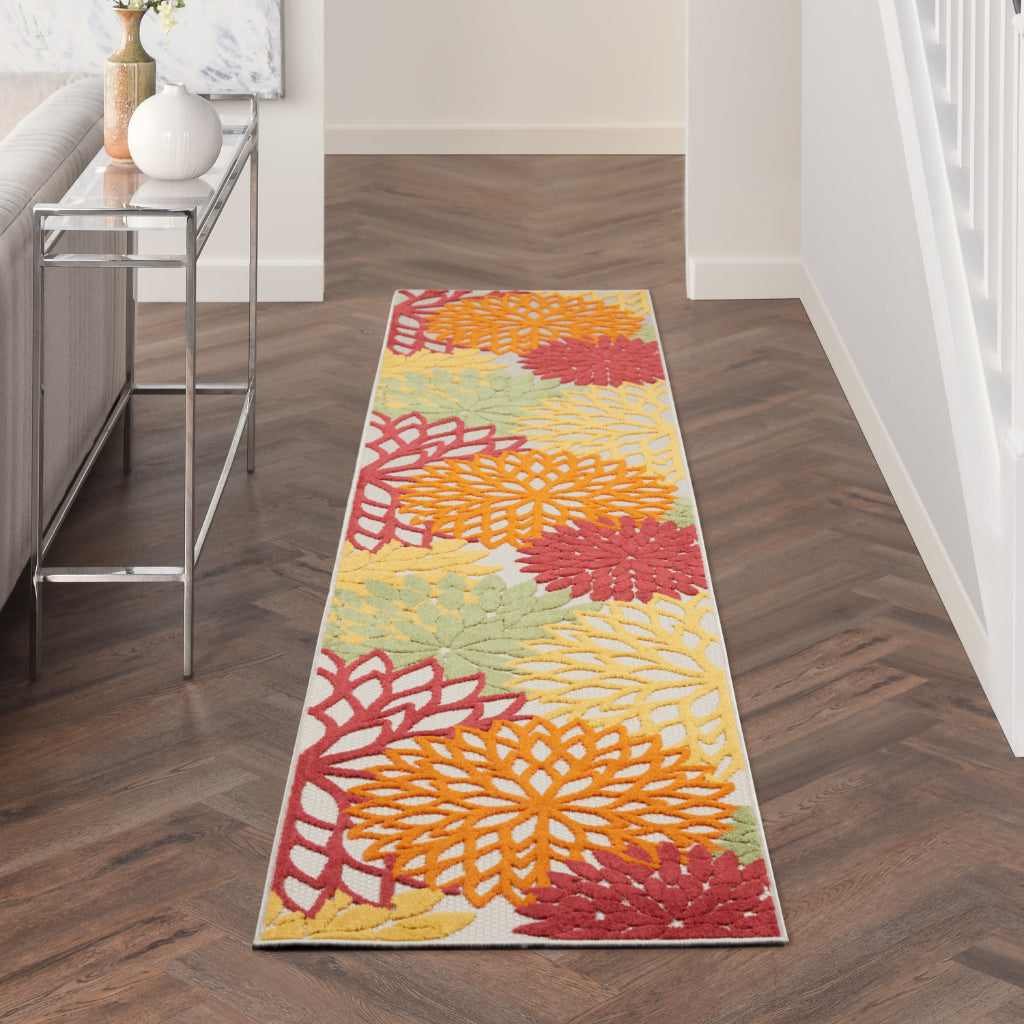 Nourison Home ALH05 Machine Made Multicolor Runner - Stain Resistant Indoor & Outdoor Low Pile Runner with Red Floral Design-