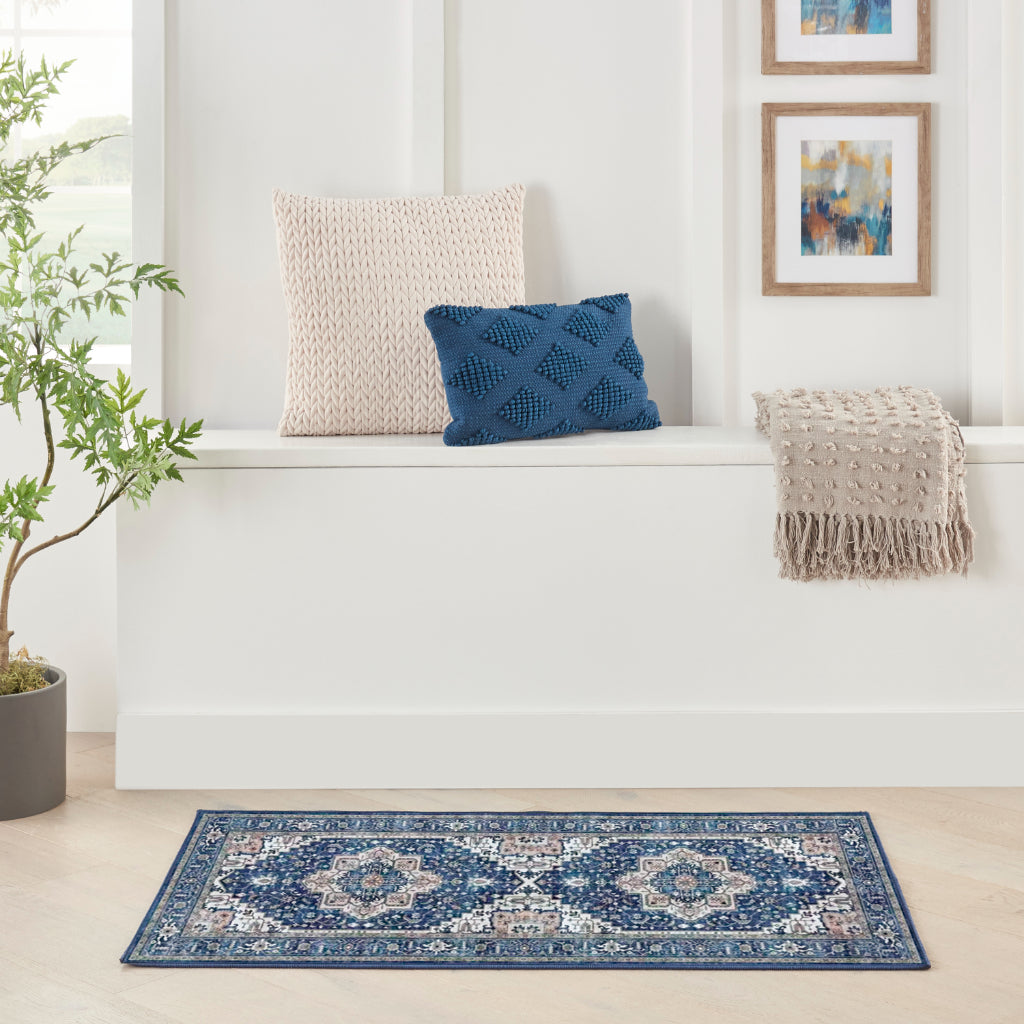 Nourison Home Fulton FUL10 Multicolor Indoor Runner - Vintage Style Flatweave Low Pile Hallway Runner with Shades of Blue