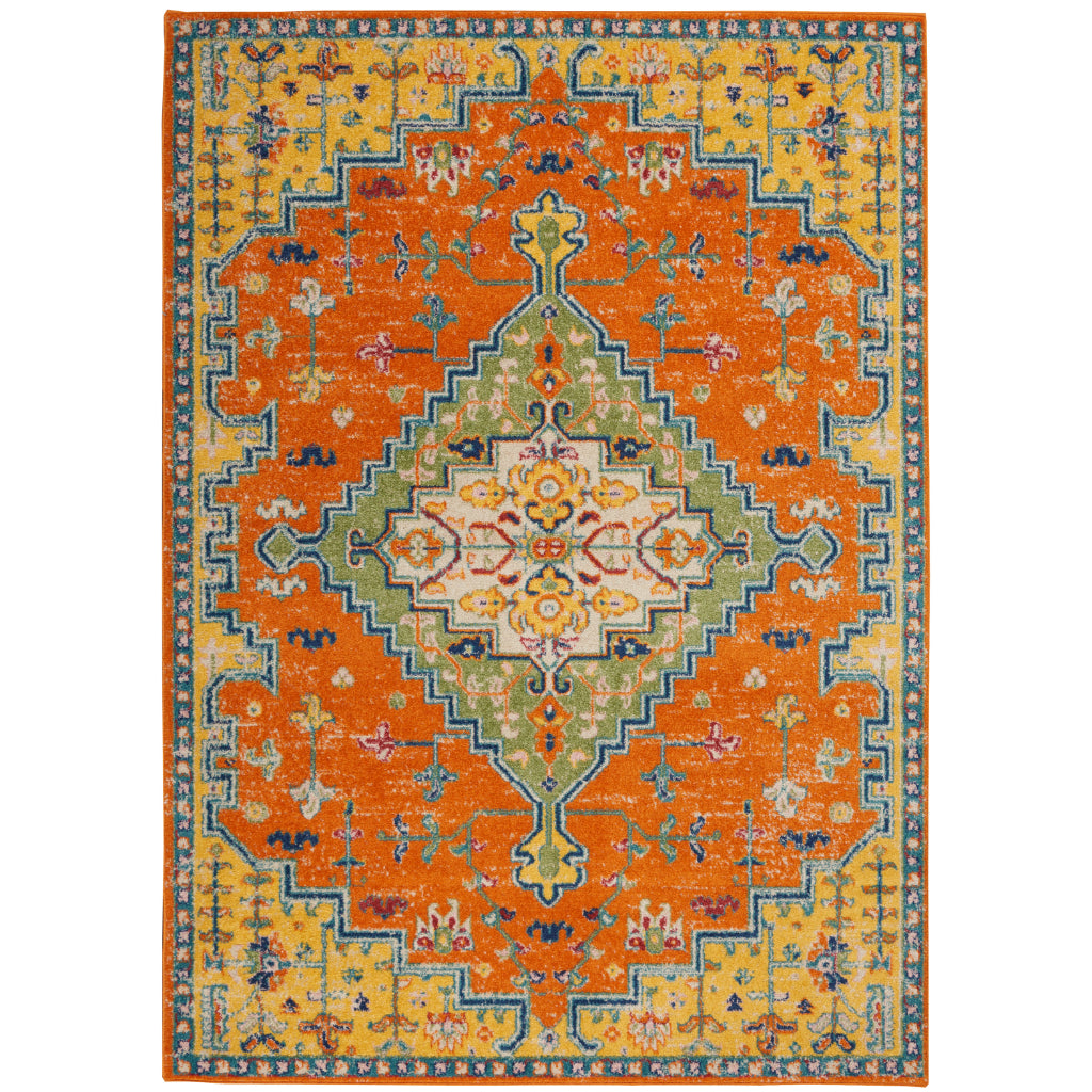 Nourison Home Allur ALR01 Machine Made Multicolor Rectangle Area Rug - Power Loomed Indoor Rug with Orange Persian Inspired Pattern-