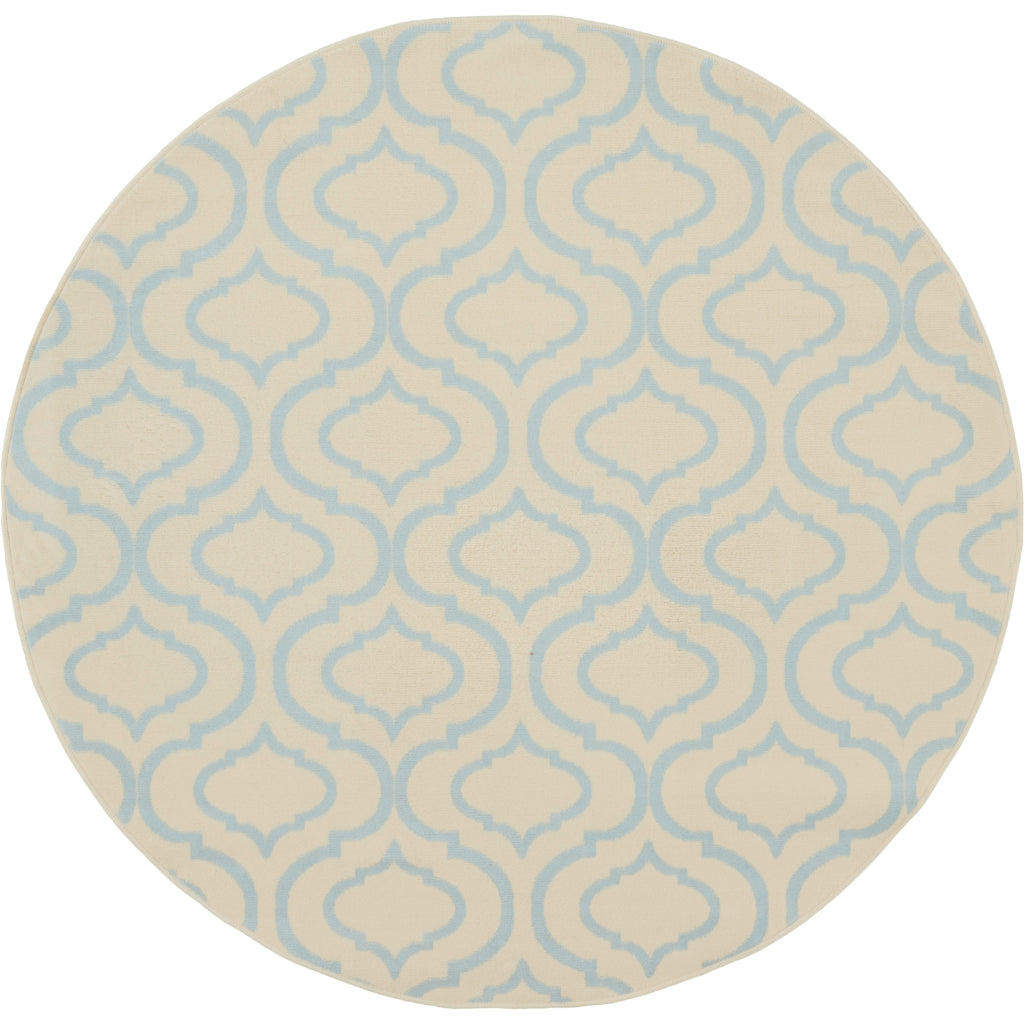 Nourison Home Jubilant JUB19 Ivory Blue Round Indoor Area Rug - Refined Contemporary Rug with Lantern Trellis Pattern