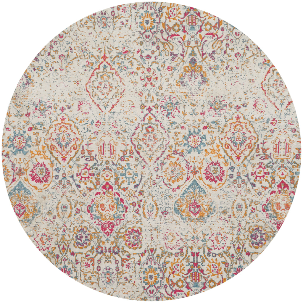 Nourison Home Damask DAS06 Multicolor Round Indoor Area Rug - Power Loomed Low Pile Rug