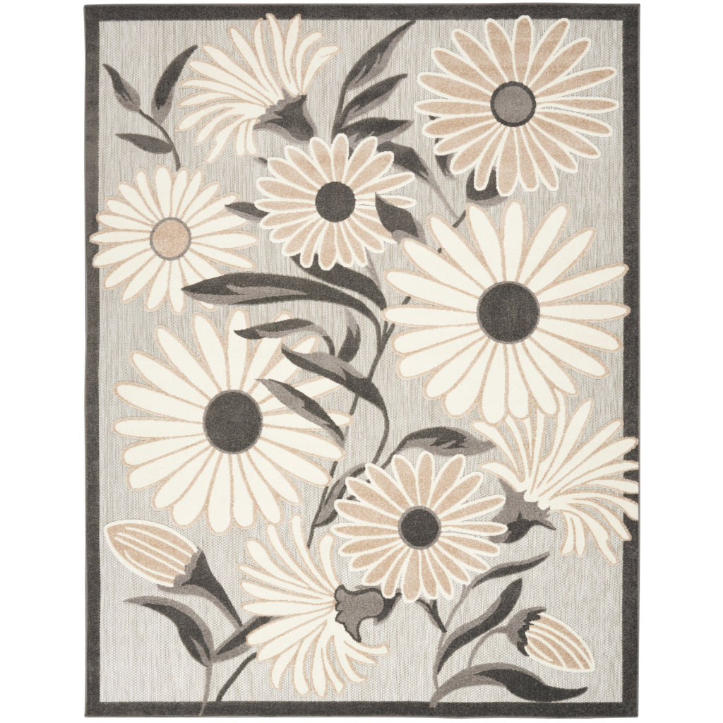Nourison Home Aloha ALH33 Machine Made Multicolor Rectangle Area Rug - Stain Resistant Indoor & Outdoor Low Pile Rug with Beige Floral Design-