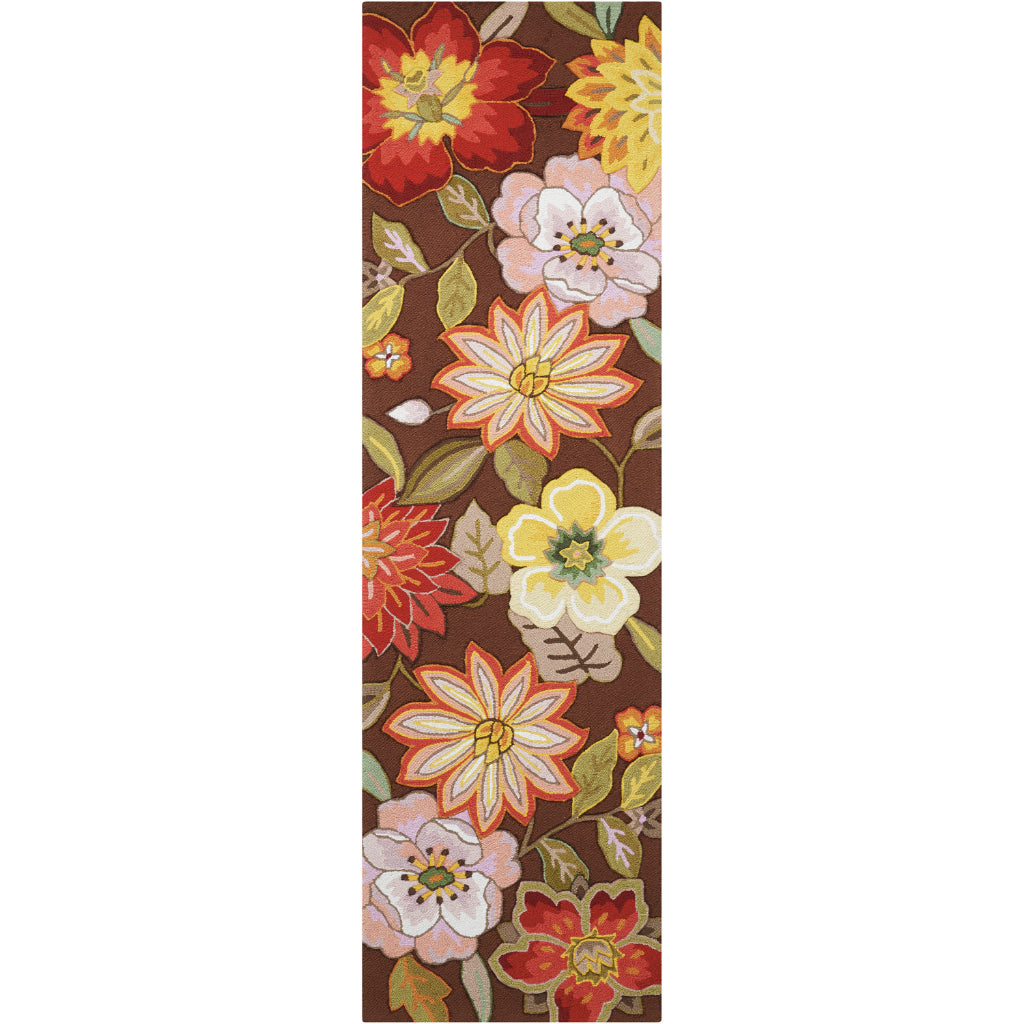 Nourison Home Fantasy FA18 Multicolor Indoor Runner - Hand Hooked Medium Pile Floral Runner with Brown Background