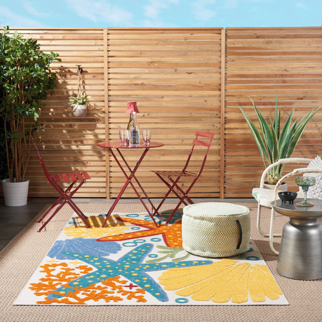 Nourison Home Aloha ALH24 Machine Made Multicolor Rectangle Area Rug - Stain Resistant Indoor & Outdoor Low Pile Rug-