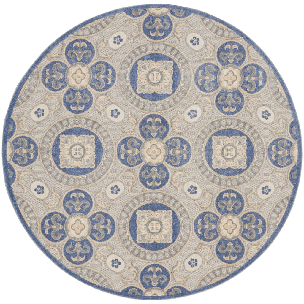 Nourison Home Aloha ALH30 Machine Made Multicolor Round Area Rug - Stain Resistant Indoor/Outdoor Rug with Blue & Gray Palette-