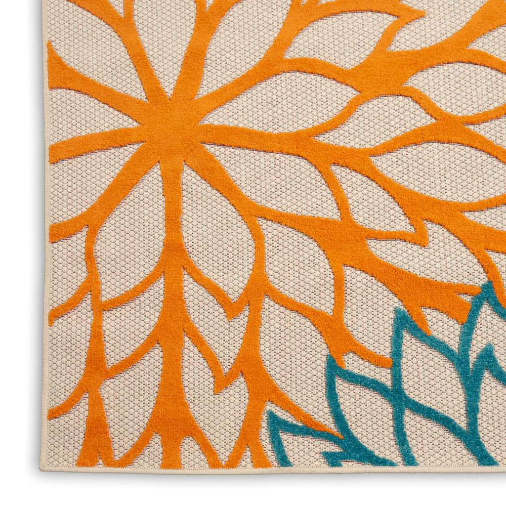 Nourison Home Aloha ALH05 Machine Made Multicolor Square Area Rug - Stain Resistant Indoor &amp; Outdoor Low Pile Rug with Green Floral Design