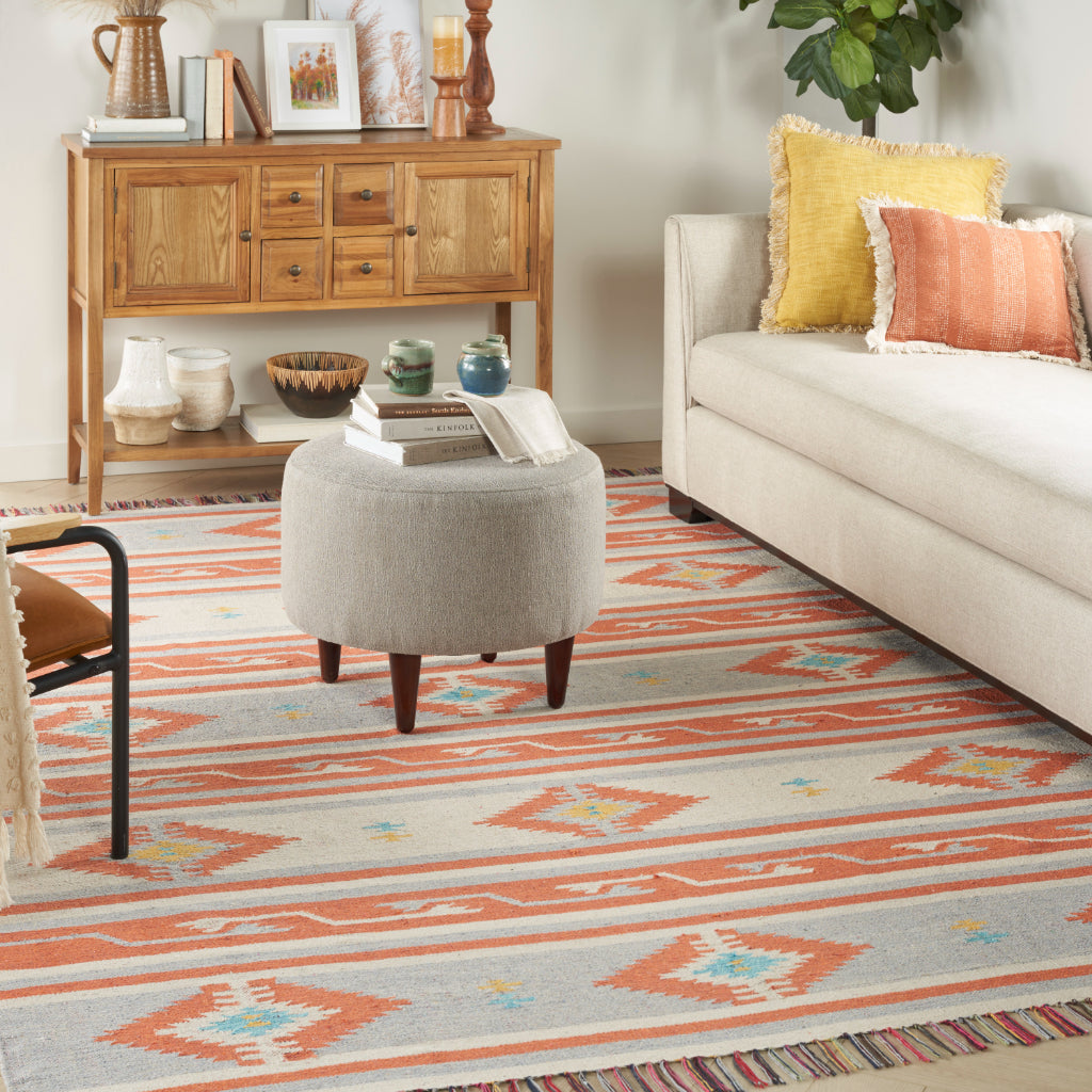 Nourison Home Baja BAJ03 Handmade Multicolor Rectangle Area Rug - Reversible Indoor Rug with Gray &amp; Orange Stripes