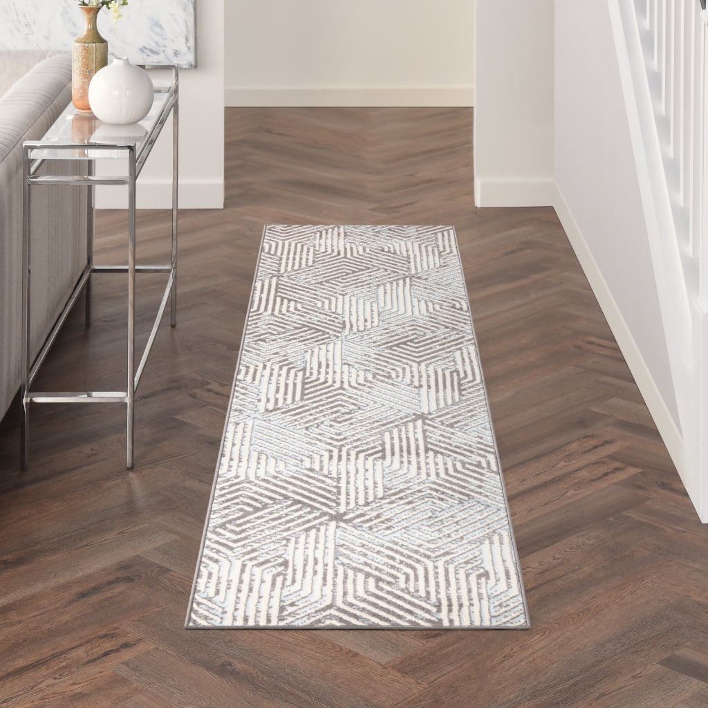 Nourison Home Grafix GRF39 Gray Indoor Runner - Medium Pile Modern Geometric Runner-