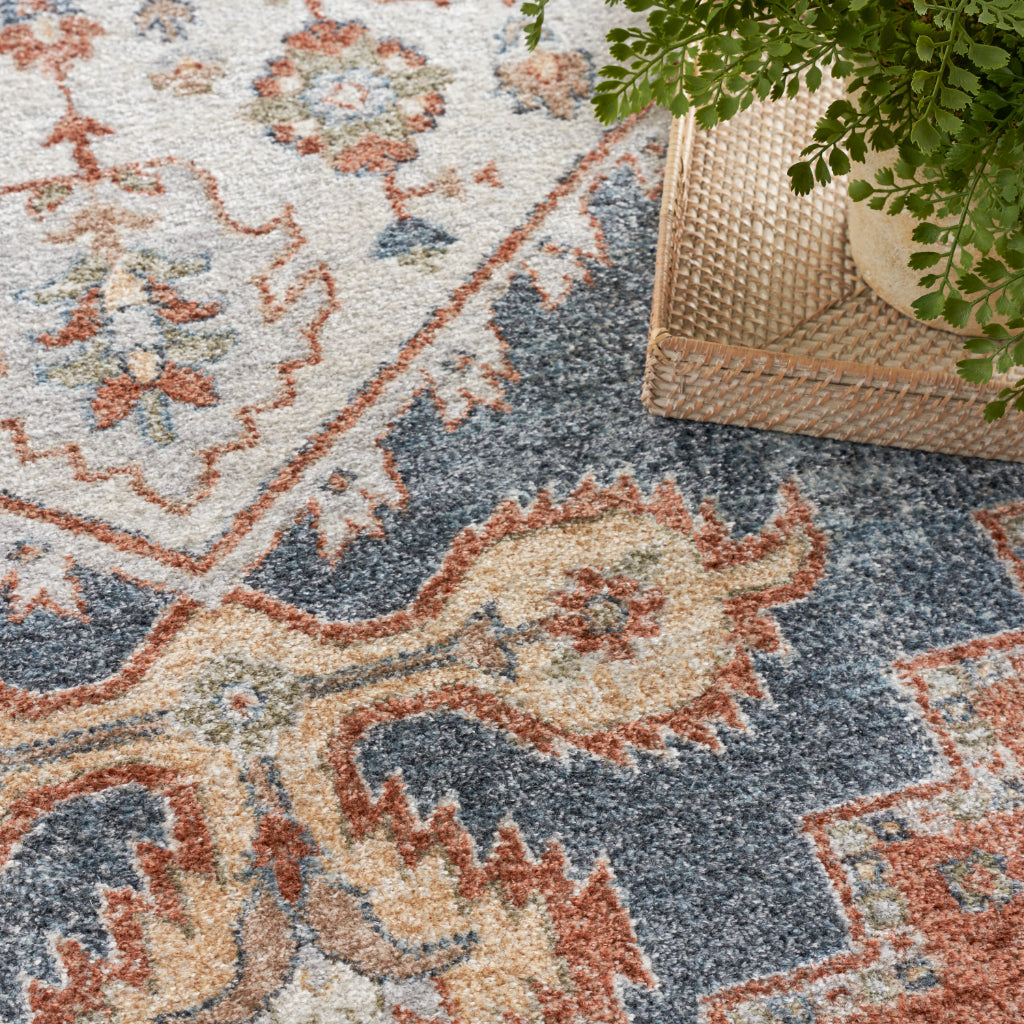 Nourison Home Astra ASW11 Rectangle Multicolor Machine Washable Rug - Power Loomed Persian Rug with Faded Blue-Orange Medallion Pattern-