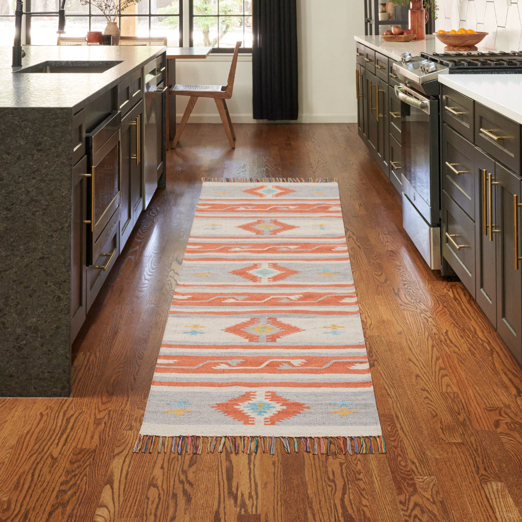Nourison Home Baja BAJ03 Handmade Multicolor Runner - Reversible Indoor Runner with Gray &amp; Orange Stripes